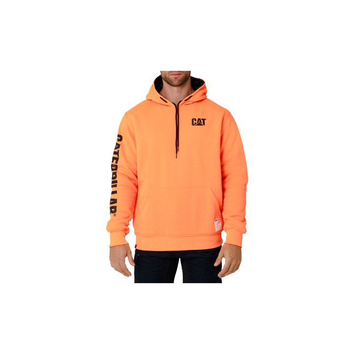 Caterpillar Clothing South Africa - Cat Men's Reversible Banner Hoodies Black/Orange JO7953862